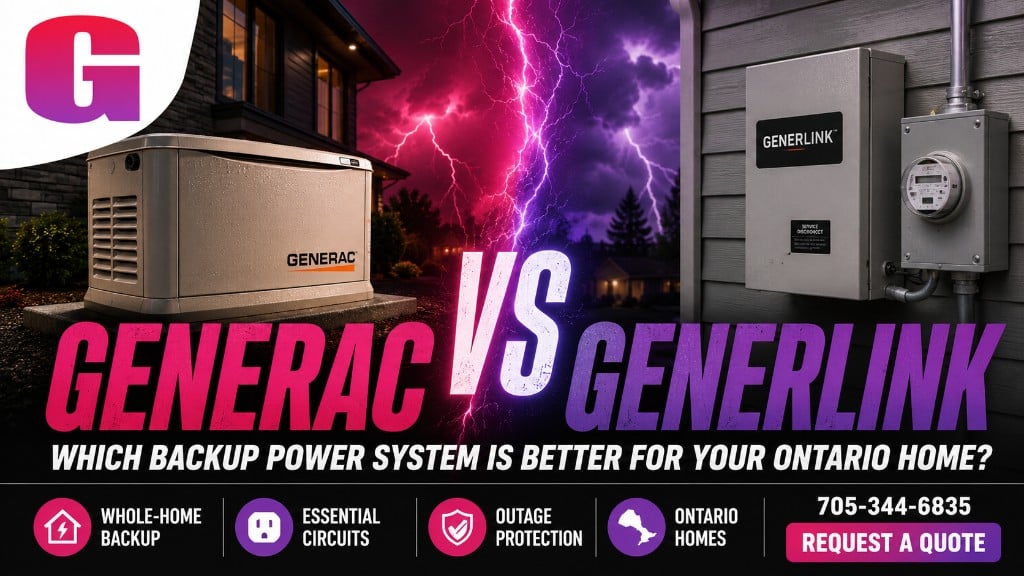 Generac vs GenerLink backup power comparison for Ontario homes — standby generator and meter-mounted transfer device