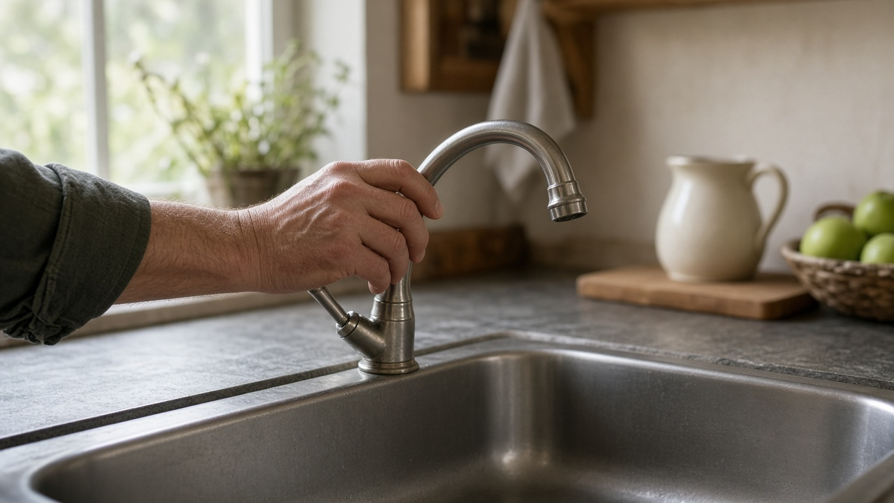 Kitchen faucet with no water flowing — common sign of well pump or pressure system failure in a rural Ontario home