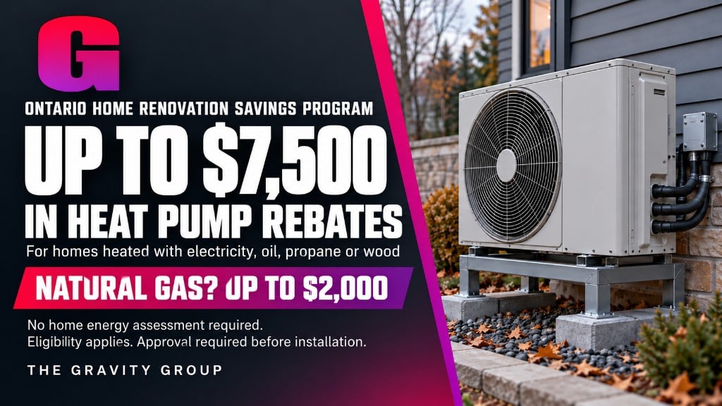 Ontario Home Renovation Savings Program heat pump rebates — up to $7,500, or up to $2,000 for natural gas homes