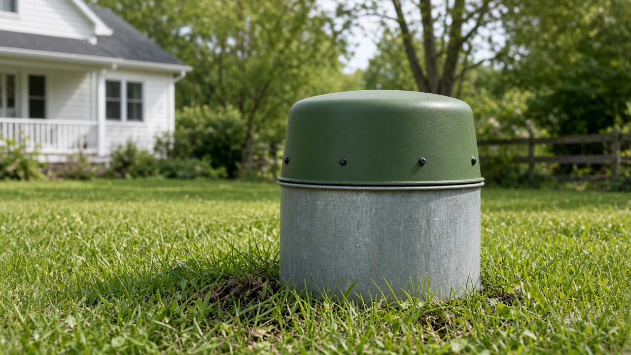 Private drilled well head on a rural Ontario property — well yield and groundwater can affect water supply